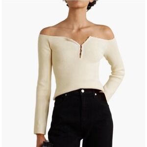Helmut Lang Off-The-Shoulder Ribbed Hook & Eye Knit Sweater Size Small